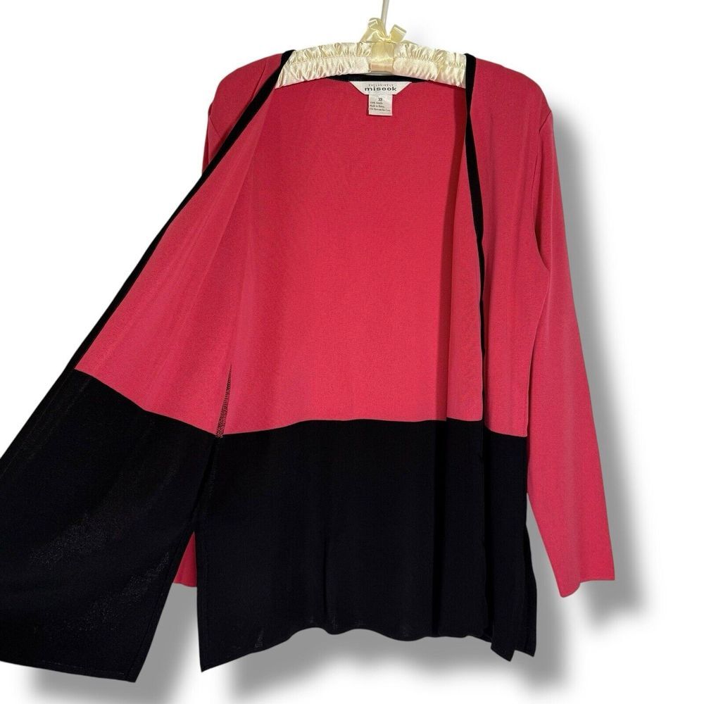 Vintage Exclusively Misook Cardigan Sweater XS Open Front Color Block Career